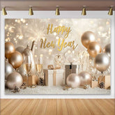 Lofaris Golden Balloon Champagne Happy New Year Backdrop, Gift Box Winter Party Celebration Photography Background