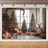 Lofaris Vintage Room Christmas Tree Photography Backdrop, Teddy Bear Carriage Winter Holiday Party Background