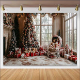 Lofaris Cozy Living Room Christmas Tree Photography Backdrop, Vintage Teddy Bear Carriage Holiday Party Background