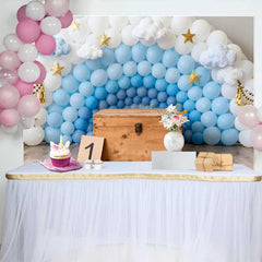 Lofaris 1st Birthday Photography Backdrop, Blue and White Balloon Wall with Stars and Clouds for Cake Smash