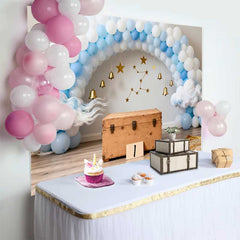 Lofaris Celestial 1st Birthday Backdrop, Blue and White Balloon Arch with Gold Bells and Stars for Boy