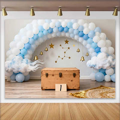 Lofaris Celestial 1st Birthday Backdrop, Blue and White Balloon Arch with Gold Bells and Stars for Boy