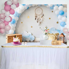 Lofaris Dreamy First Birthday Backdrop, Blue Balloon Arch with Dreamcatcher and Stars for Cake Smash