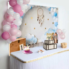 Lofaris Dreamy First Birthday Backdrop, Blue Balloon Arch with Dreamcatcher and Stars for Cake Smash