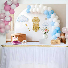 Lofaris Boho 1st Birthday Cake Smash Backdrop, Blue and White Balloon Arch with Gold Dreamcatcher Decor