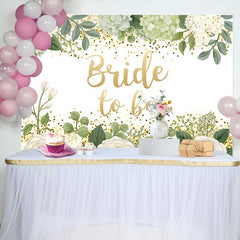 Lofaris Bride to Be Backdrop for Bridal Shower, White Floral and Green Leaves with Gold Glitter Decoration