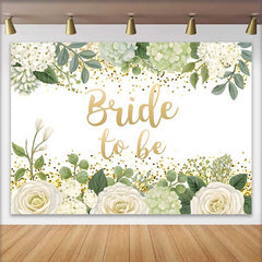 Lofaris Bride to Be Backdrop for Bridal Shower, White Floral and Green Leaves with Gold Glitter Decoration