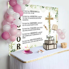 Lofaris Pastor Appreciation Day Backdrop, Religious PASTOR Poem with Wooden Cross and Bible Decoration