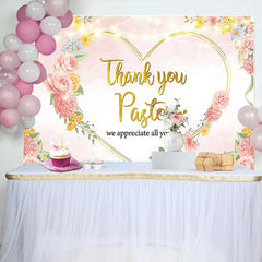 Lofaris Thank You Pastor Backdrop, Pink Floral Heart with String Lights for Minister Appreciation Day