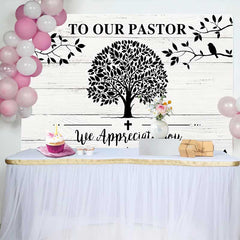 Lofaris Black and White Tree of Life Pastor Appreciation Backdrop, Thank You Church Event Decor, Photography Background