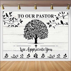 Lofaris Black and White Tree of Life Pastor Appreciation Backdrop, Thank You Church Event Decor, Photography Background
