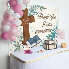 Lofaris Thank You Pastor Cross Bible Floral Backdrop, Church Appreciation Event Decorations, Photography Background