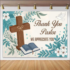 Lofaris Thank You Pastor Cross Bible Floral Backdrop, Church Appreciation Event Decorations, Photography Background