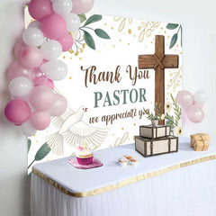 Lofaris White Floral Cross Dove Thank You Pastor Backdrop, Church Appreciation Event Decor, Photography Background