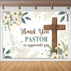Lofaris White Floral Cross Dove Thank You Pastor Backdrop, Church Appreciation Event Decor, Photography Background