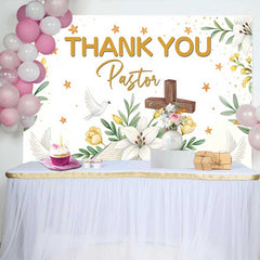 Lofaris Thank You Pastor Cross Bible Lily Dove Backdrop, Church Appreciation Event Decorations, Photography Background