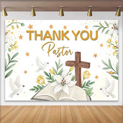 Lofaris Thank You Pastor Cross Bible Lily Dove Backdrop, Church Appreciation Event Decorations, Photography Background