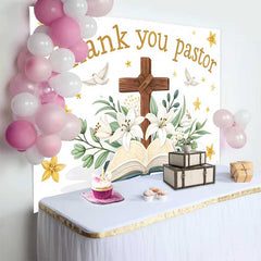 Lofaris White Lily Cross Bible Thank You Pastor Backdrop, Church Appreciation Event Decorations, Photography Background