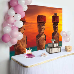 Lofaris Easter Island Moai Statues Sunset Scenery Backdrop, Ancient Landscape Photography Background, Party Decorations