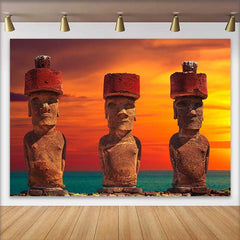 Lofaris Easter Island Moai Statues Sunset Scenery Backdrop, Ancient Landscape Photography Background, Party Decorations