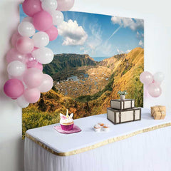 Lofaris Volcanic Crater Lake Nature Landscape Backdrop, Easter Island Ancient Scenery Event Photography Background