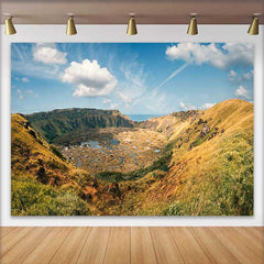 Lofaris Volcanic Crater Lake Nature Landscape Backdrop, Easter Island Ancient Scenery Event Photography Background