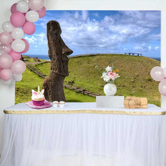 Lofaris Profile Easter Island Moai Statue Landscape Backdrop, Ancient Monument Blue Sky Photography Background
