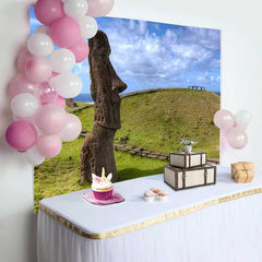 Lofaris Profile Easter Island Moai Statue Landscape Backdrop, Ancient Monument Blue Sky Photography Background