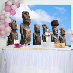Lofaris Easter Island Moai Statues Scenery Backdrop, Ancient Historic Ruins Party Decorations, Photography Background