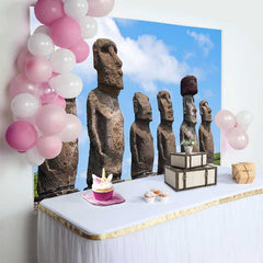 Lofaris Easter Island Moai Statues Scenery Backdrop, Ancient Historic Ruins Party Decorations, Photography Background