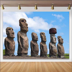 Lofaris Easter Island Moai Statues Scenery Backdrop, Ancient Historic Ruins Party Decorations, Photography Background