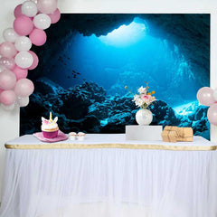 Lofaris Ocean Underwater Cave Landscape Backdrop, Deep Sea Fish Marine Party Decorations, Photography Background