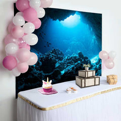 Lofaris Ocean Underwater Cave Landscape Backdrop, Deep Sea Fish Marine Party Decorations, Photography Background