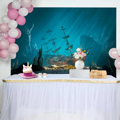 Lofaris Sunken Pirate Ship Underwater Backdrop, Deep Sea Treasure Adventure Party Decorations, Photography Background