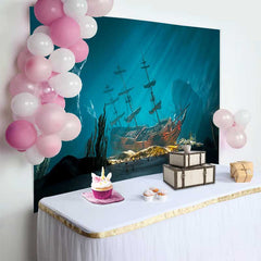 Lofaris Sunken Pirate Ship Underwater Backdrop, Deep Sea Treasure Adventure Party Decorations, Photography Background