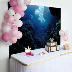 Lofaris Mysterious Deep Blue Underwater Cave Natural Scenery Backdrop, Serene Coral Reef for Aquatic Party