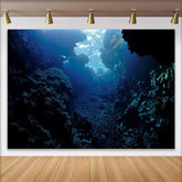 Lofaris Mysterious Deep Blue Underwater Cave Natural Scenery Backdrop, Serene Coral Reef for Aquatic Party