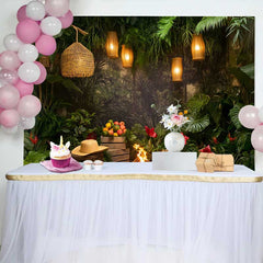 Lofaris Wild Jungle Tropical Birthday Cake Smash Backdrop, Greenery Safari Adventure Party Decor