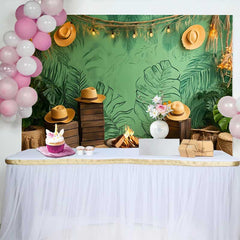 Lofaris Green Tropical Jungle Leaves Birthday Cake Smash Backdrop, Rustic Campfire Photo Studio Prop