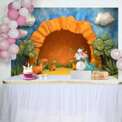 Lofaris Cute Cartoon Dinosaurs and Cave Birthday Cake Smash Backdrop, Prehistoric Jungle Party Decor
