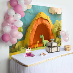 Lofaris Adorable Papercraft Dinosaur Birthday Cake Smash Backdrop, Prehistoric Cave and Green Jungle Party Decor