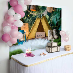 Lofaris Safari Jungle Tent Birthday Cake Smash Backdrop, Wild One Adventure Party Decor