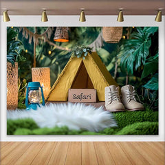 Lofaris Safari Jungle Tent Birthday Cake Smash Backdrop, Wild One Adventure Party Decor