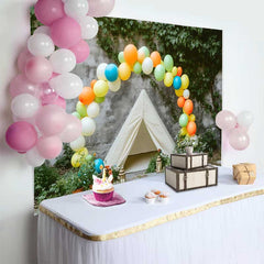 Lofaris Vibrant Balloon Arch and Teepee Tent Birthday Cake Smash Backdrop, Outdoor Rustic Photo Shoot Decor