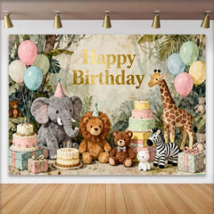 Lofaris Happy Birthday Jungle Safari Animals Backdrop, Watercolor Elephant Lion Giraffe and Balloons Party Decor