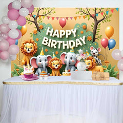 Lofaris Cute Safari Jungle Animals Happy Birthday Backdrop, Colorful Wild One Party Decor for Kids