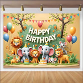 Lofaris Cute Safari Jungle Animals Happy Birthday Backdrop, Colorful Wild One Party Decor for Kids