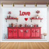 Lofaris Red and White Brick Wall Love Heart Party Backdrop, Romantic Valentine's Day Wedding Anniversary Decor