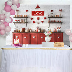 Lofaris Red and White Love Sign and Hearts Party Backdrop, Rustic Brick Wall Valentine's Day Decor