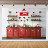 Lofaris Red and White Love Sign and Hearts Party Backdrop, Rustic Brick Wall Valentine's Day Decor